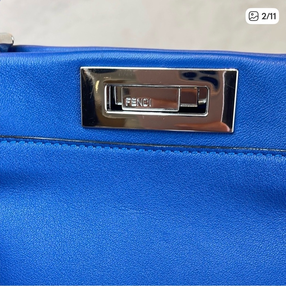 Fendi Peekaboo Cobalt Blue Whipstitch Leather Top Handle Crossbody Bag authentic - Picture 2 of 11